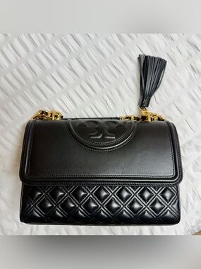 Tory Burch Fleming Black Quilted Leather Convertible Crossbody/Shoulder Bag